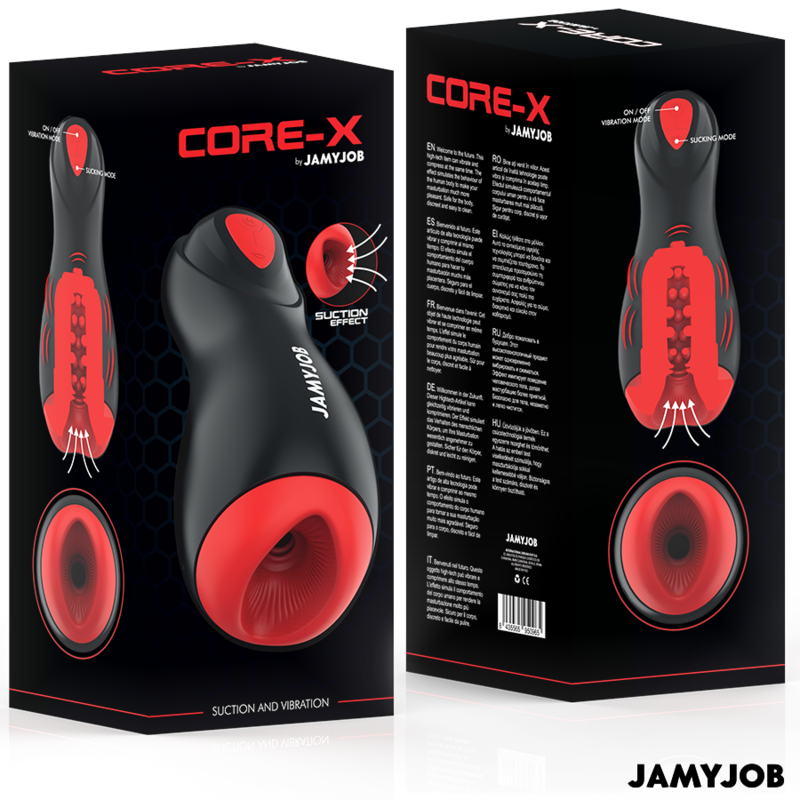 Masturbatore automatico JAMYJOB Core-X con 5 modalità di aspirazione e vibrazione, dispositivo innovativo per il piacere.