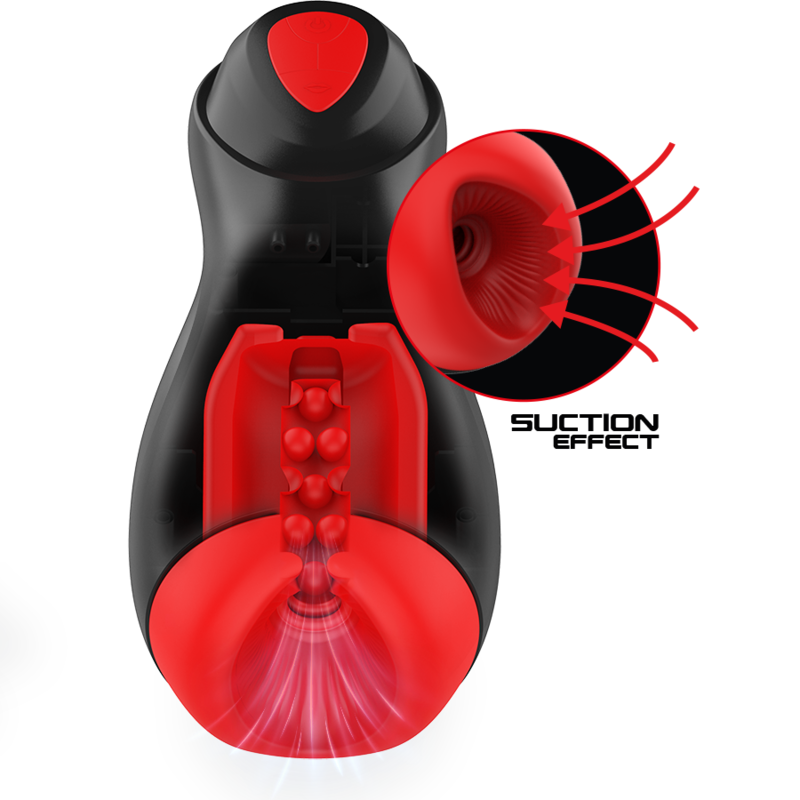 Masturbatore automatico JAMYJOB Core-X con 5 modalità di aspirazione e vibrazione, mostra il dispositivo con dettagli e pulsanti.