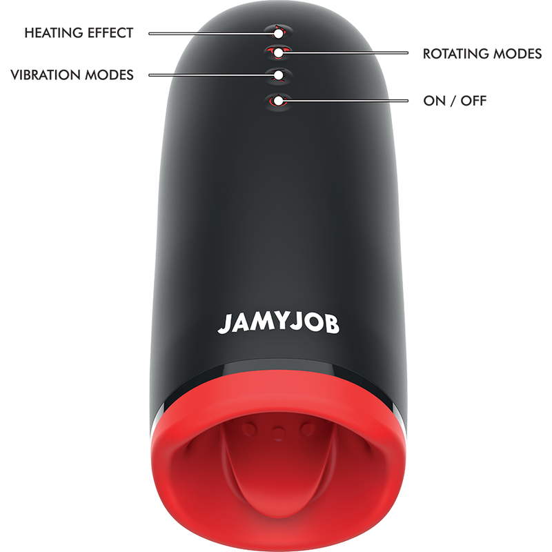 Masturbatore riscaldante e rotante JAMYJOB Spin-X, dispositivo per adulti con funzioni di riscaldamento e rotazione.
