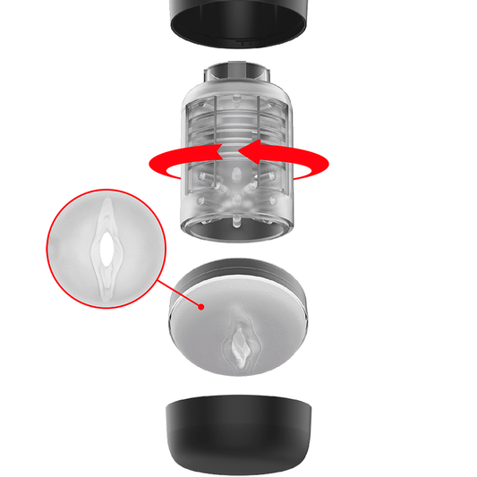 Stroker JAMYJOB TORNADO 360 Rotate Tech con superficie dettagliata e impugnatura ergonomica, in colore nero.