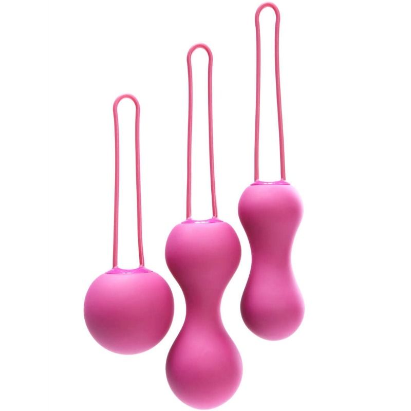 Palle Kegel JE JOUE in silicone fucsia, design ergonomico per esercizi di tonificazione pelvica, con confezione elegante.