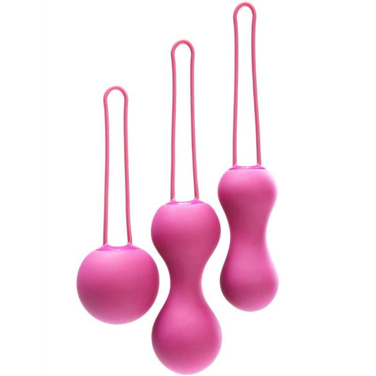 Palle Kegel JE JOUE in silicone fucsia, design ergonomico per esercizi di tonificazione pelvica, con confezione elegante.