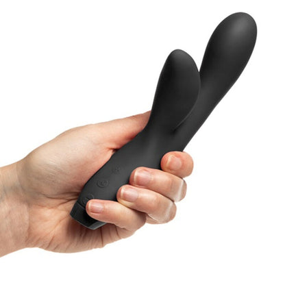 Vibratore HERAFLEX coniglio nero JE JOUE, silicone morbido, design ergonomico, con stimolatore a forma di coniglio.