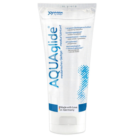 Lubrificante JOYDIVISION AQUAGLIDE da 200 ml in bottiglia con etichetta blu, ideale per uso intimo e comfort.