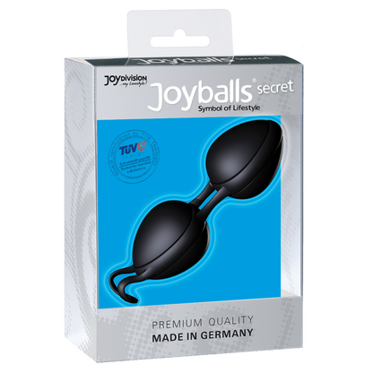 Sfere cinesi nere JOYDIVISION JOYBALLS, sfere segrete per esercizi di Kegel, mostrano le sfere in uso.