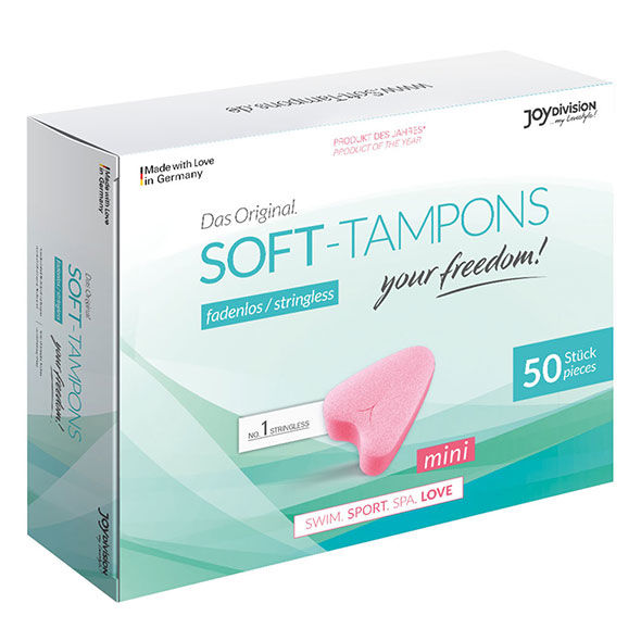 Tamponi morbidi JOYDIVISION SOFT-TAMPONS originali, mini, 50 pezzi, visibili in confezione compatta e morbida.