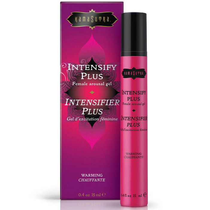 Gel intimità Kamasutra Cosmetics per donna, effetto calore, confezione da 12 ml, flacone con etichetta blu e bianca.