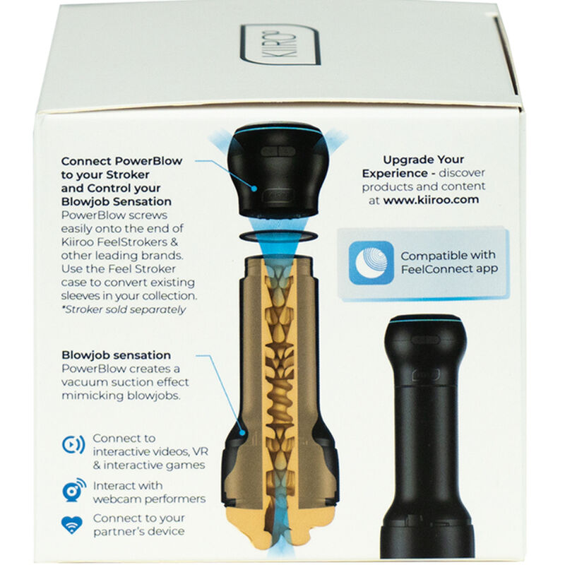 Dispositivo di aspirazione interattivo PowerBlow di KIIROO, con design moderno e funzionalità avanzate.