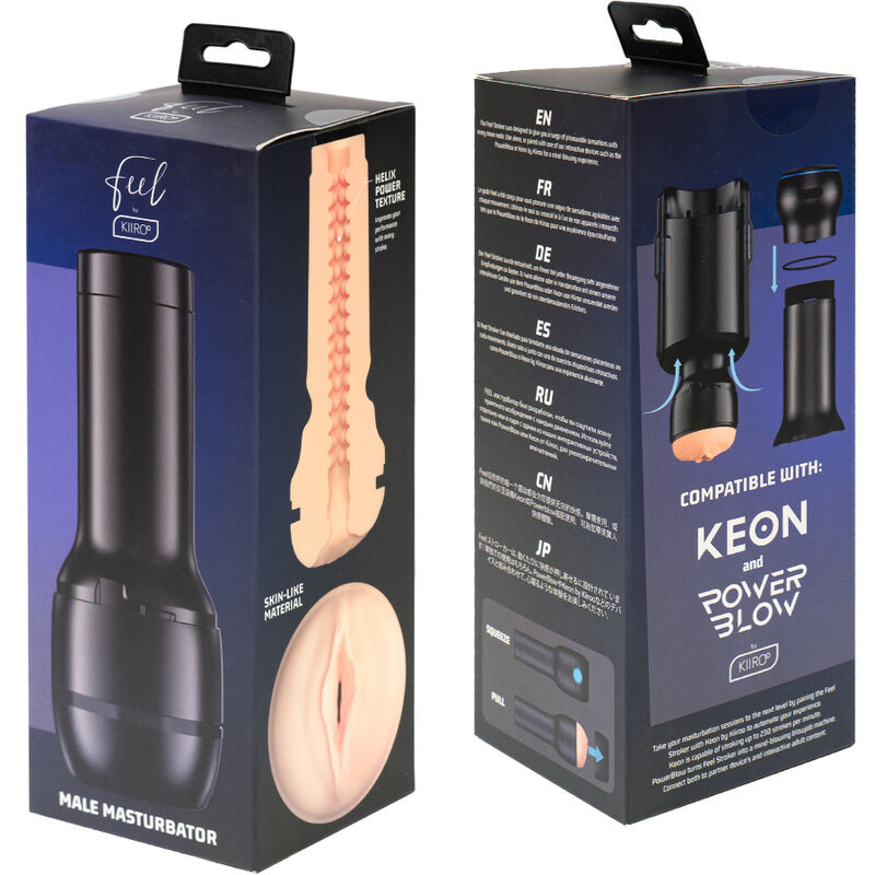 Stroker generico KIIROO Feel Pale Powerblow compatibile, simulatore di piacere con dettagli realistici e design compatto.