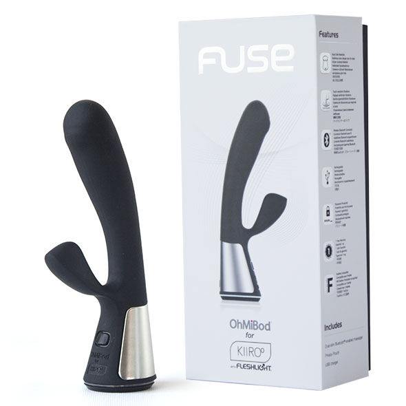 Telecomando nero KIIROO Ohmibod Fuse App con pulsanti e schermo, controllo remoto per dispositivi di intimità.