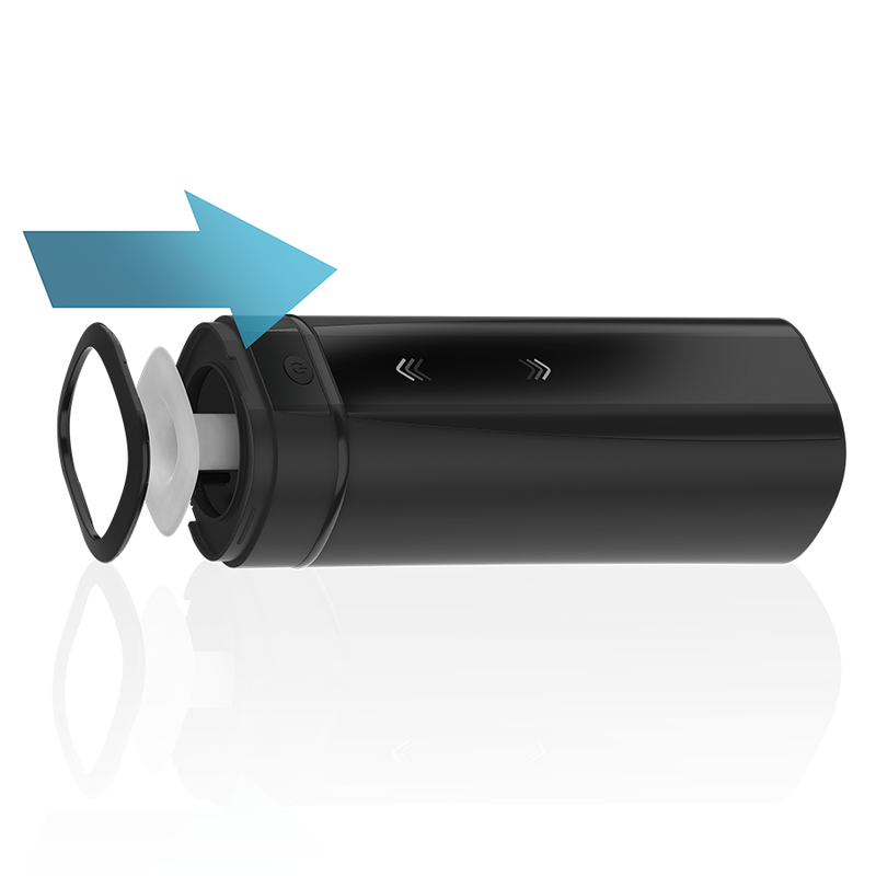 Masturbatore teledildonico KIIROO ONYX+ con texture della pelle, dispositivo di piacere e stimolazione sensoriale.