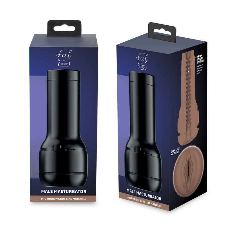 Stimolatore masturbatore KIIROO Feel Stroker marrone, dispositivo di piacere con design realistico e texture dettagliata.