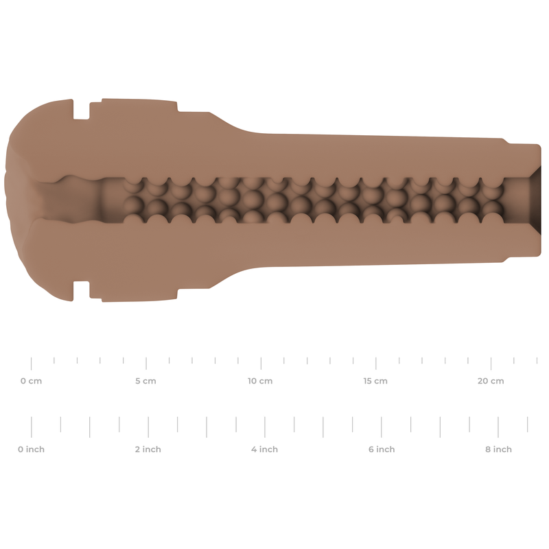 Stimolatore masturbatore KIIROO Feel Stroker marrone, dispositivo di piacere maschile con design realistico e texture morbida.