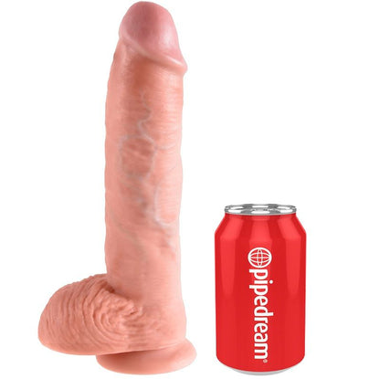 Dildo KING COCK in colore flesh con sfere, lungo 26,5 cm, visibile in primo piano su sfondo neutro.