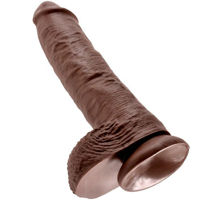 Dildo marrone KING COCK con sfere, lunghezza di 25,4 cm, dettagli realistici e superficie liscia, ideale per piacere personale.