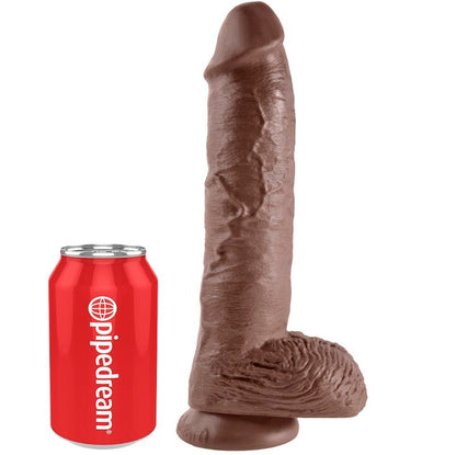 Dildo marrone KING COCK con sfere, lunghezza 25.4 cm, dettagli realistici e texture per un'esperienza intensa.