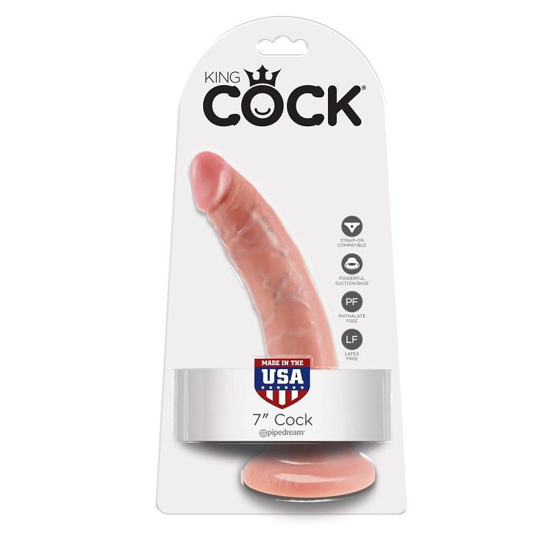 Dildo King Cock in colore carne, lunghezza di 17,8 cm, con dettagli realistici, visibile in primo piano nell'immagine.