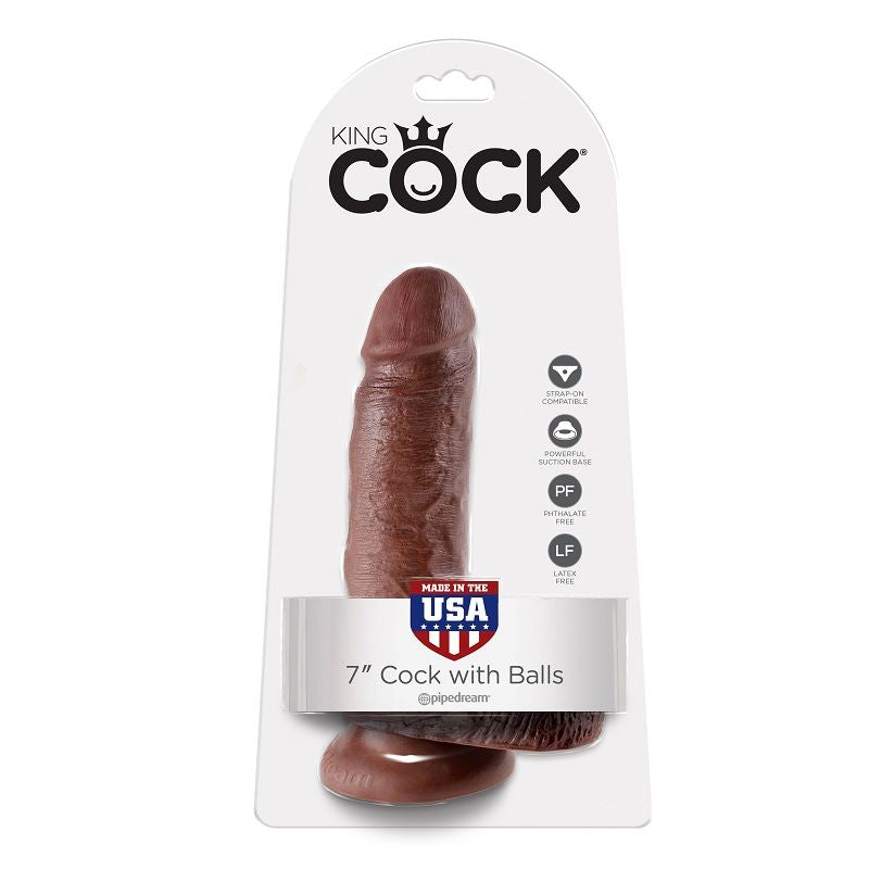 Dildo marrone KING COCK da 17,8 cm con sfere, realistico e dettagliato, ideale per giochi di piacere e stimolazione.