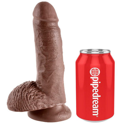 Dildo marrone King Cock con sfere, lunghezza 17,8 cm, dettagli realistici e manico ergonomico, perfetto per stimolazione.