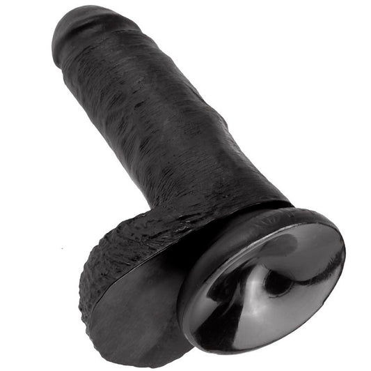 Dildo nero KING COCK con sfere, lunghezza di 17,8 cm, visibile in immagine, dettagli realistici e design dettagliato