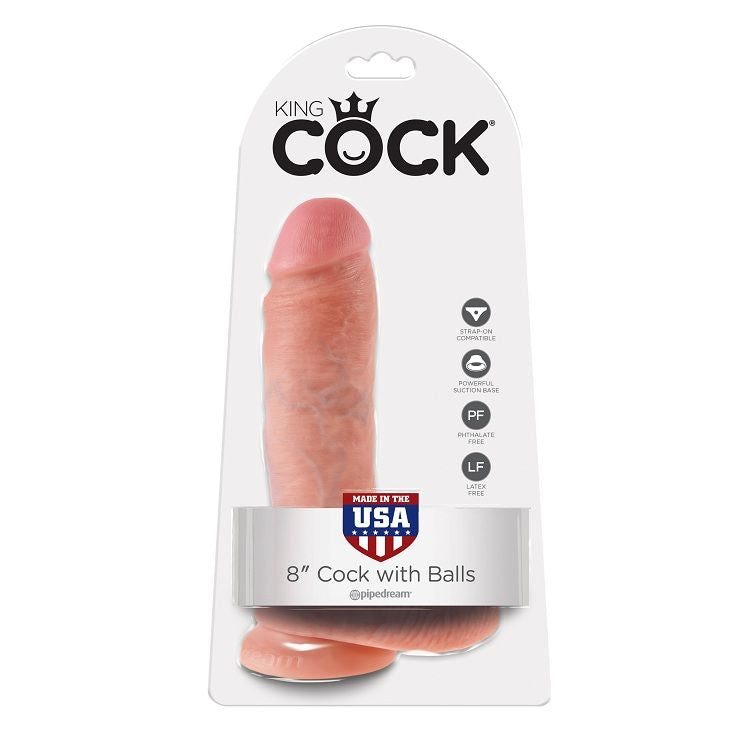 Dildo KING COCK in colore flesh con sfere, lunghezza 20.3 cm, dettagli realistici, ideale per esperienze intense e stimolanti.