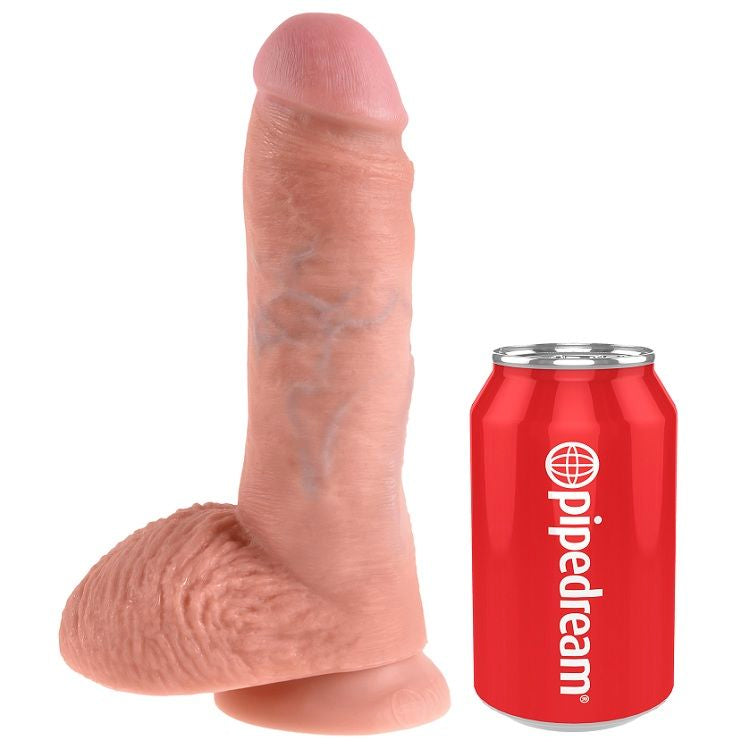 Dildo KING COCK in colore flesh con sfere, lunghezza 20,3 cm, mostrato in primo piano con dettagli realistici.