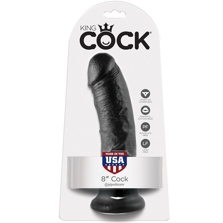 Dildo nero KING COCK da 20,3 cm, simile a un pene, con dettagli realistici e superficie liscia, adatto a uso personale.