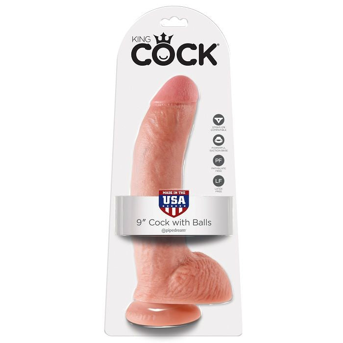 Dildo KING COCK da 22,9 cm in colore flesh con sfera, realistica e dettagliata, ideale per piacere e stimolazione.