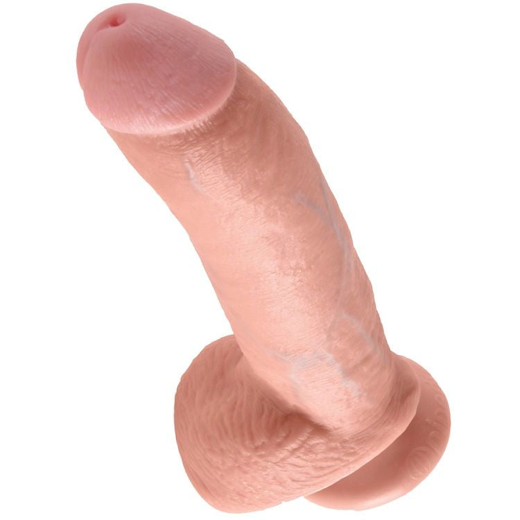 Dildo KING COCK da 22,9 cm in colore flesh con sfere, realizzato in silicone morbido, visibile in immagine.