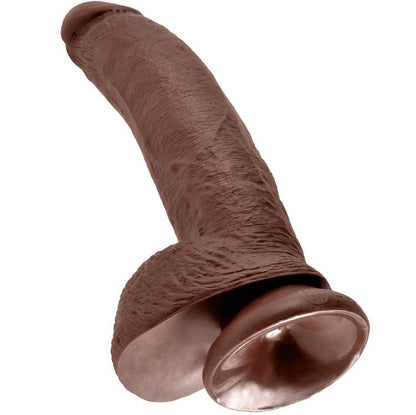 Dildo marrone KING COCK da 22,9 cm con sfere, in silicone realistico, visibile in questa immagine.