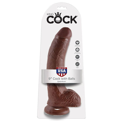 Dildo marrone KING COCK con sfere, lunghezza di 22,9 cm, dettagli realistici e design ergonomico.