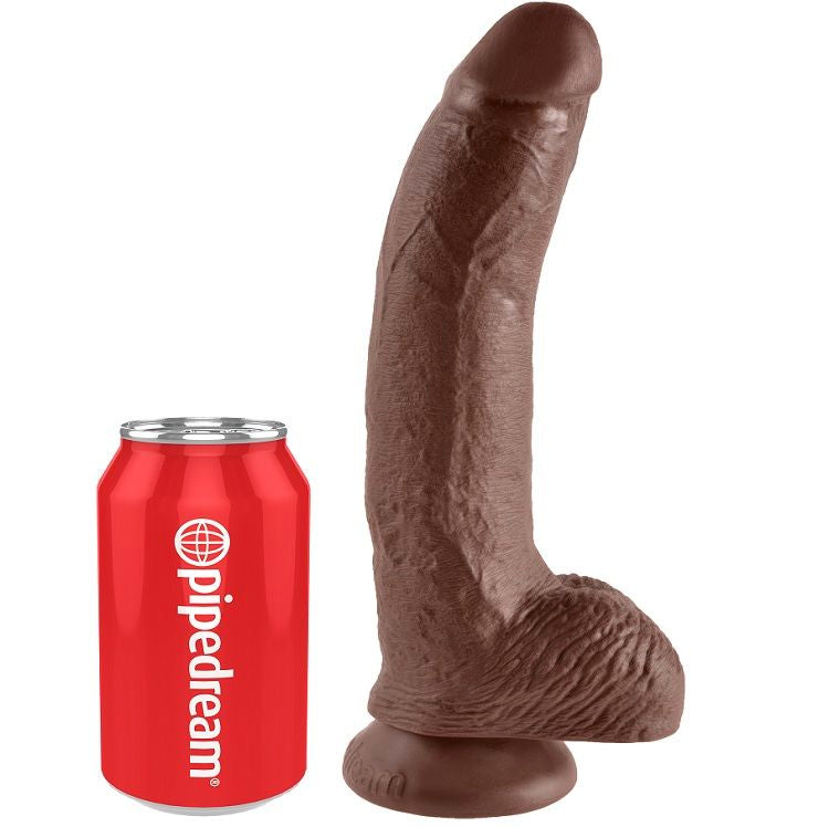 Dildo marrone KING COCK da 22,9 cm con sfere, design realistico e dettagliato, ideale per piacere e stimolazione.