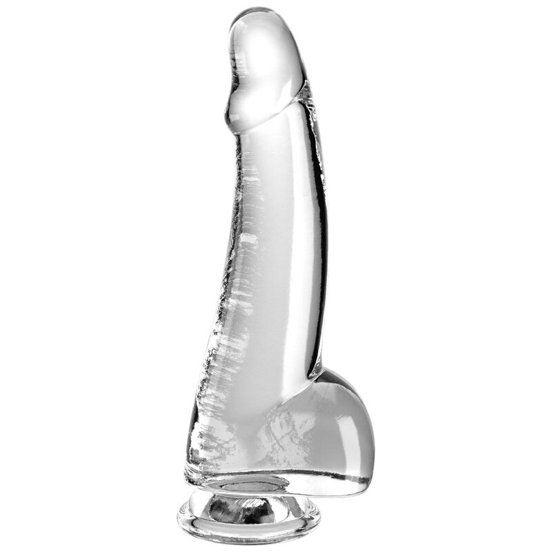 Dildo trasparente KING COCK con testicoli, lungo 15,2 cm, realizzato in materiale morbido e realistico.