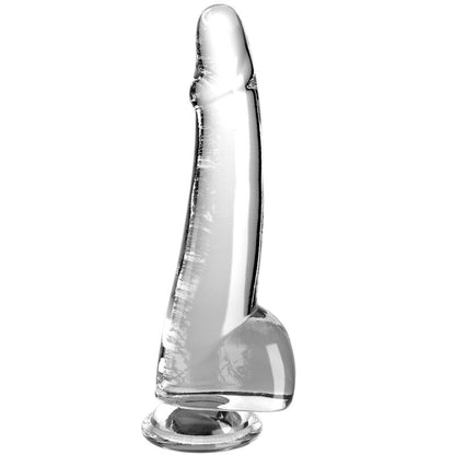 Dildo trasparente KING COCK con testicoli, lungo 19 cm, realistico e dettagliato, ideale per uso personale.