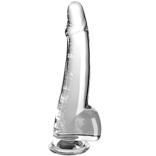 Dildo trasparente KING COCK con testicoli, lunghezza di 19 cm, dettagli realistici e superficie liscia.