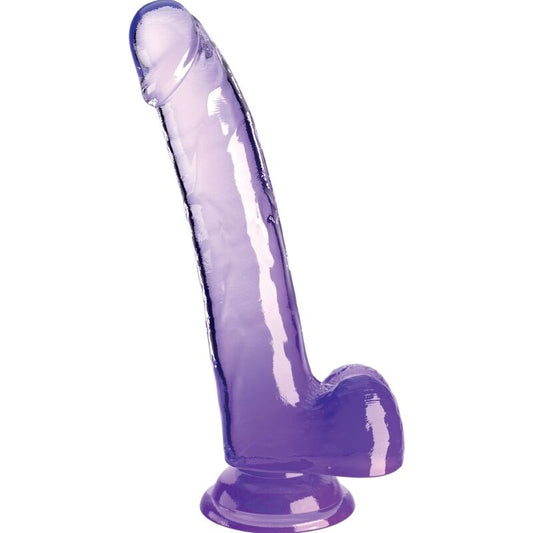 Dildo KING COCK trasparente con testicoli, lunghezza di 20,3 cm, color viola, dettagli realistici, morbido e anatomico