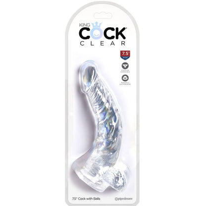 Pené realistico trasparente KING COCK, curvo con sfere, lunghezza 16,5 cm, design dettagliato e superficie liscia.