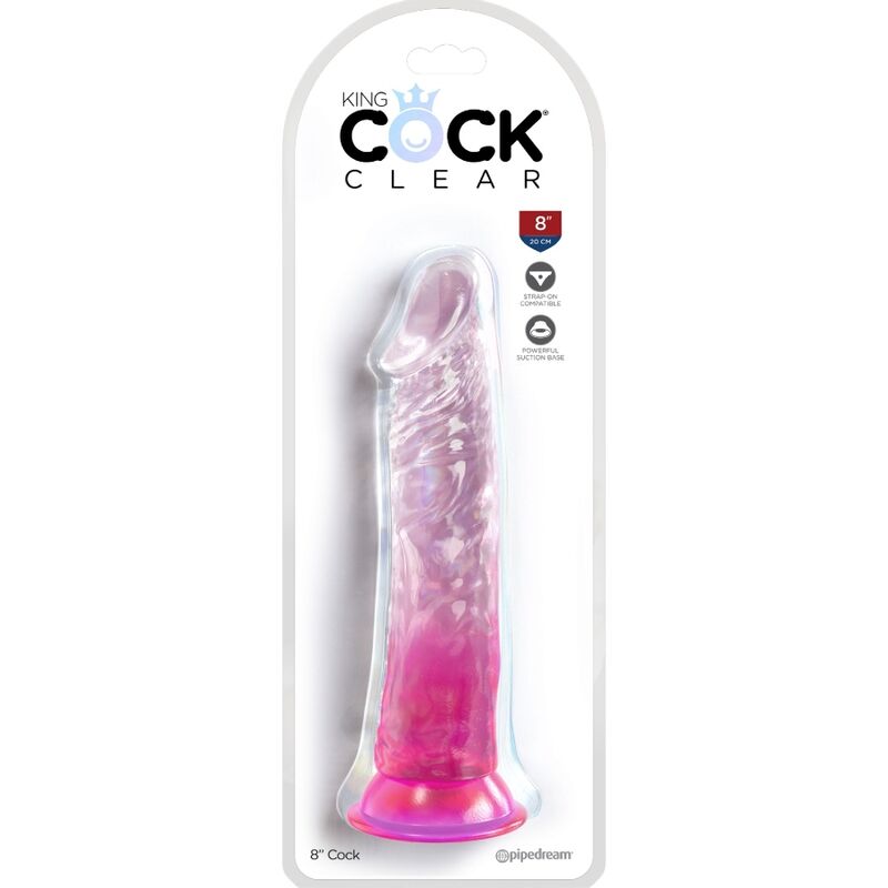 Penis realistico KING COCK rosa trasparente, lunghezza 19.7 cm, con dettagli realistici e superficie liscia.