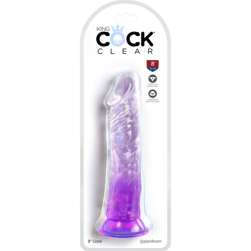 Pene realistico KING COCK Clear viola di 19.7 cm con dettagli realistici, posato su superficie neutra.