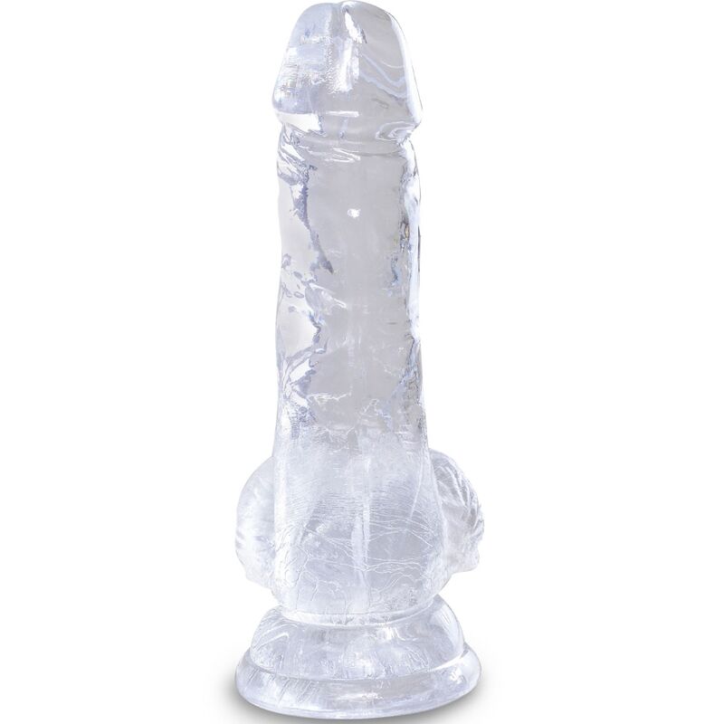 Pene realistico trasparente KING COCK con sfere, lunghezza 10,1 cm, dettagli realistici e superficie liscia.