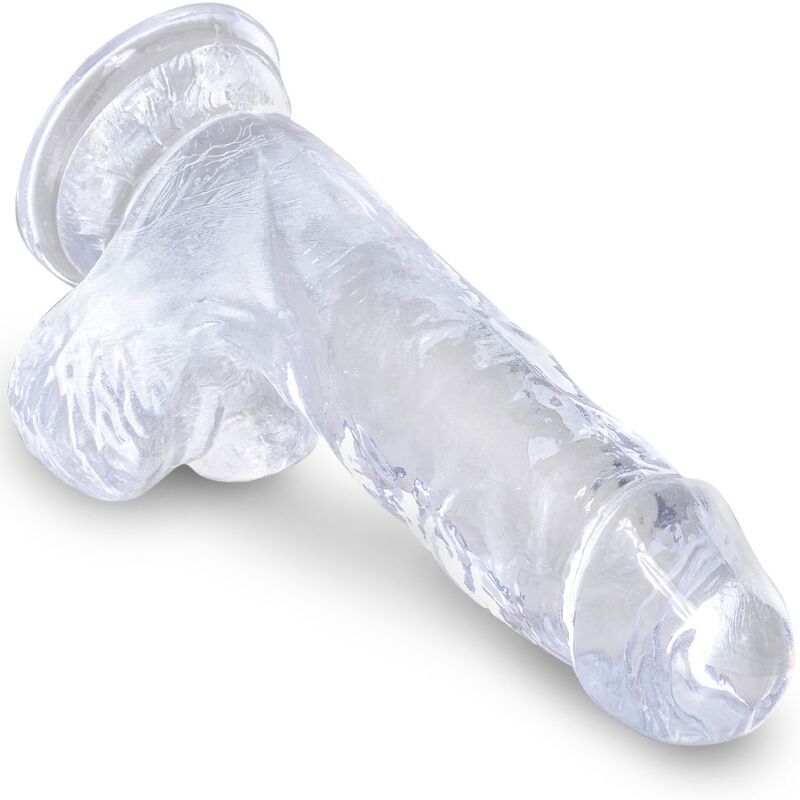 Pene realistico trasparente KING COCK con sfere, lunghezza 10,1 cm, dettagli realistici e superficie liscia.