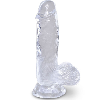Penis realistico trasparente KING COCK con sfere, lunghezza 10,1 cm, in morbido silicone, dettagli realistici e trasparente.
