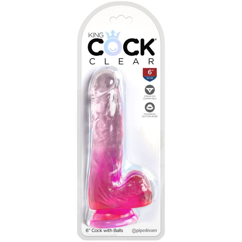 Penis realistico KING COCK rosa con sfere, lunghezza 13,5 cm, modello chiaro e dettagliato, per uso di piacere personale.