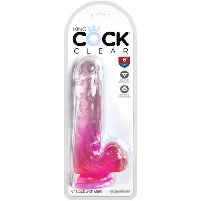 Penis realistico KING COCK rosa con sfere, lunghezza 13,5 cm, modello chiaro e dettagliato, per uso di piacere personale.