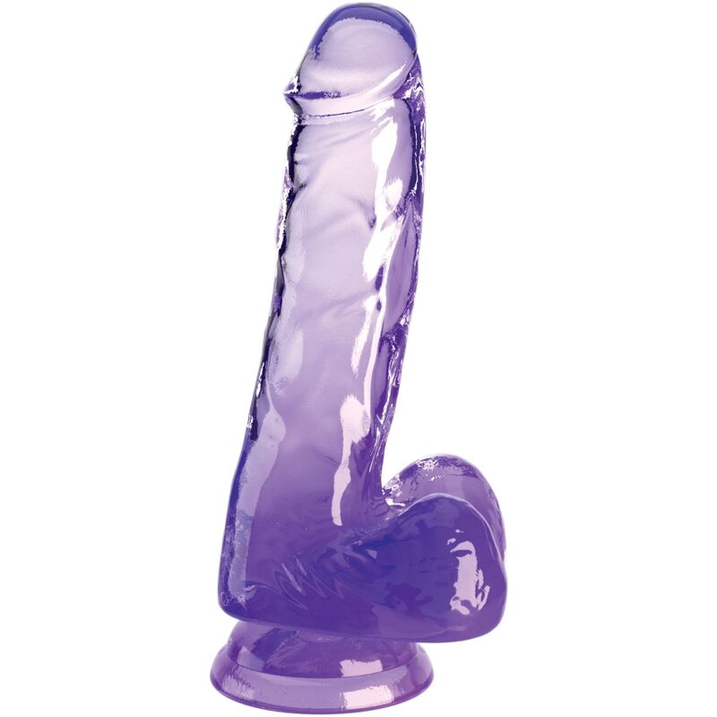 Pene realistico KING COCK trasparente con sfere, lunghezza 13.5 cm, colore viola, dettagli realistici, morbido e morbido.