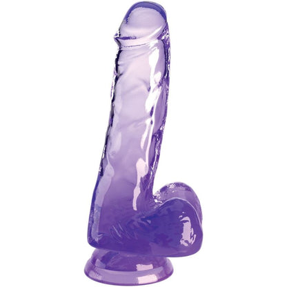 Pene realistico KING COCK trasparente con sfere, lunghezza 13.5 cm, colore viola, dettagli realistici, morbido e morbido.