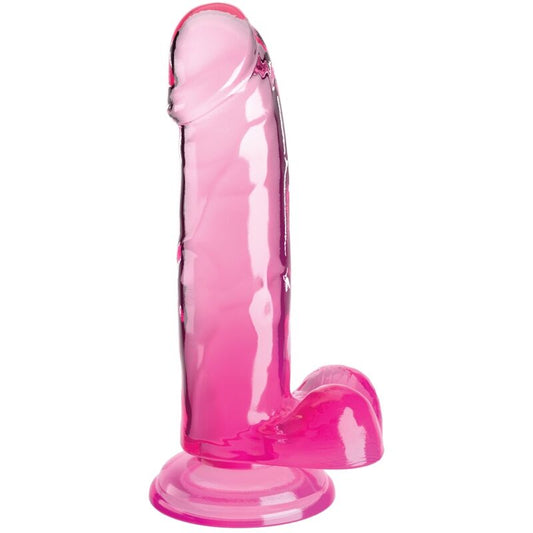 Penis realistico KING COCK trasparente con sfere rosa, lunghezza di 15,2 cm, dettagli realistici e texture morbida.