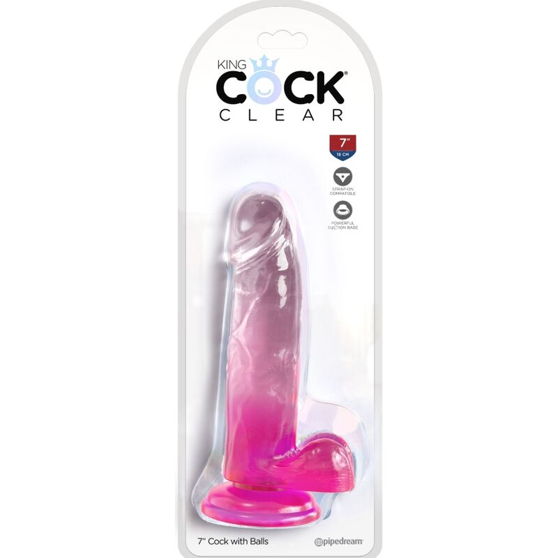 Completo pene realistico KING COCK rosa trasparente con sfere, lunghezza 15,2 cm, dettagli realistici e superficie liscia.