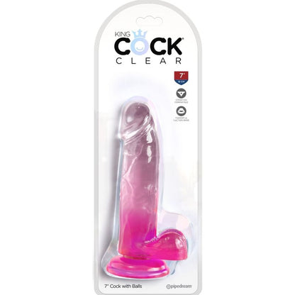 Completo pene realistico KING COCK rosa trasparente con sfere, lunghezza 15,2 cm, dettagli realistici e superficie liscia.