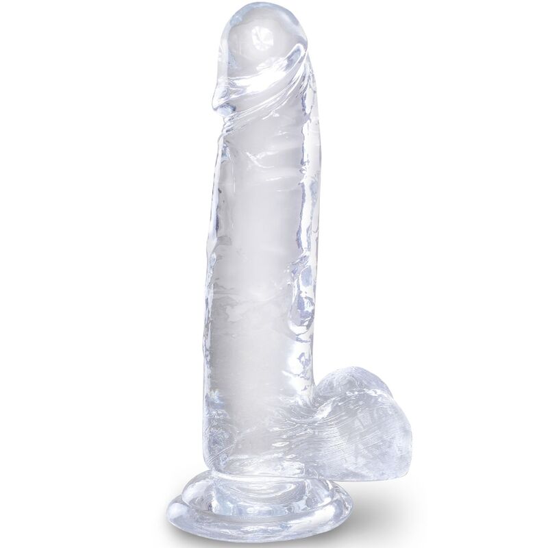 Realistico pene trasparente KING COCK con sfere, lunghezza di 15,2 cm, dettagli realistici e superficie trasparente.